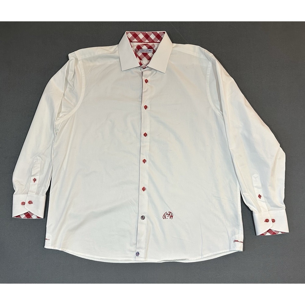 John Lennon Shirt Mens Button Down Red White Collar Cuffs Long Sleeve Size XXL‎